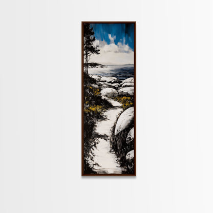 Coastal Landscape, Beach Path Wall Art, Modern Seaside Art, Blue and Black Art, Living Room Decor, Nautical Art, Framed Canvas Print