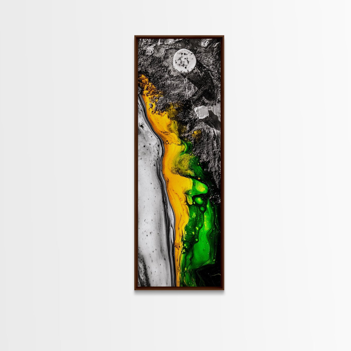 Marbled Abstract Art, Green and Yellow Fluid Painting, Modern Wall Decor, Textured Artwork, Contemporary Office Art, Framed Canvas Print