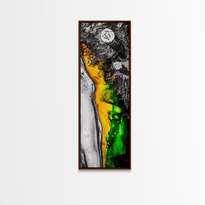 Marbled Abstract Art, Green and Yellow Fluid Painting, Modern Wall Decor, Textured Artwork, Contemporary Office Art, Framed Canvas Print