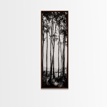 Tall Trees, Monochrome Forest, Tranquil Landscape, Framed Canvas Print, Nature Wall Art, Rustic Cabin Decor, Modern Minimalist Art