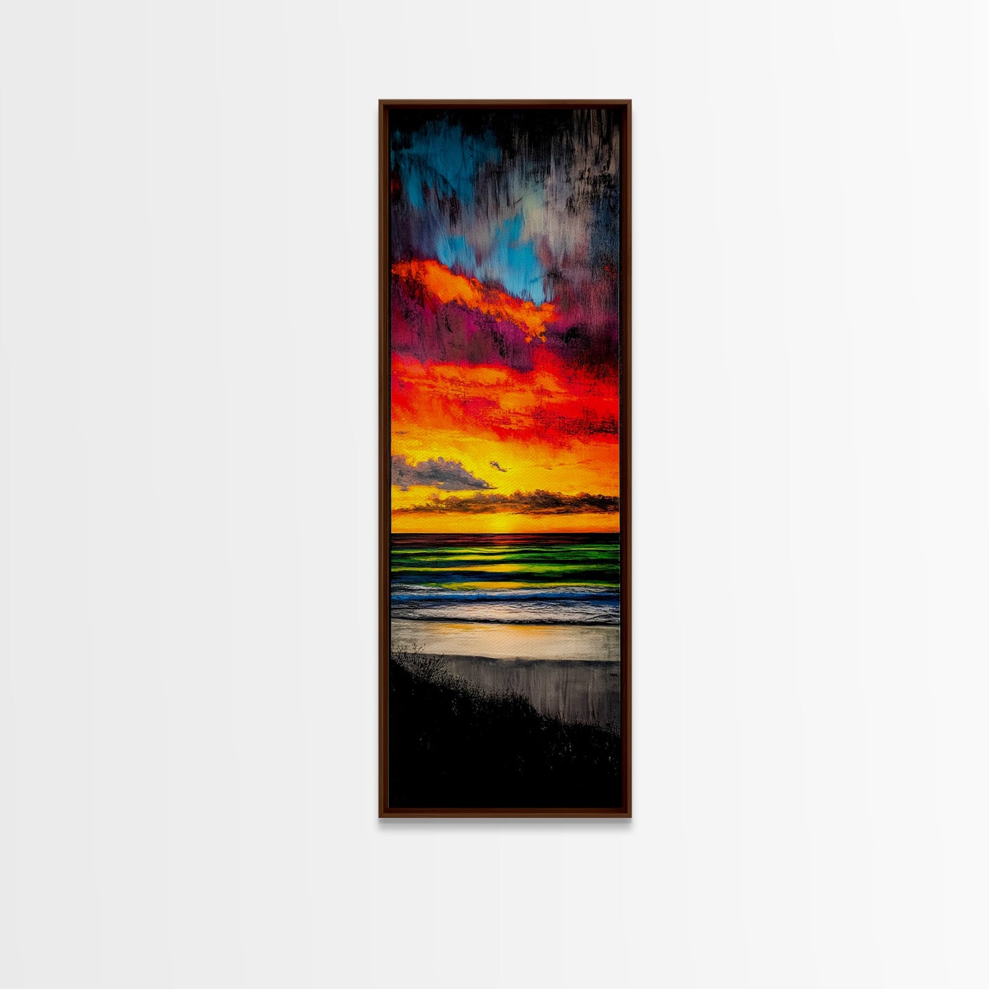 Mountain, Sunset, Water, Framed Canvas Print, Nature Landscape, Moody Wall Art, Dramatic Orange and Black, Rustic Cabin Decor