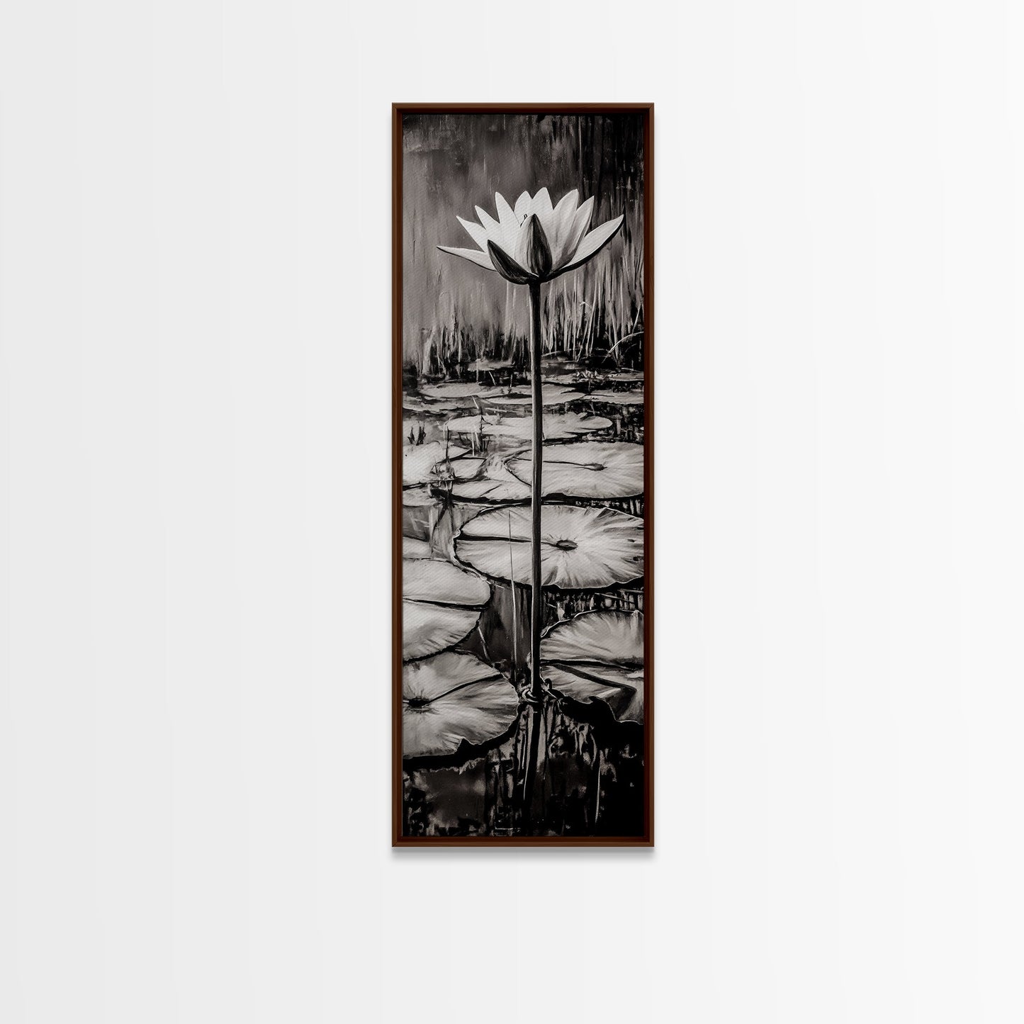 Lotus Bloom, Black and White, Water Lily, Zen Artwork, Framed Canvas Print, Botanical Wall Art, Nature Decor, Serene Living Space