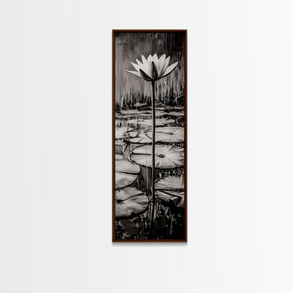 Lotus Bloom, Black and White, Water Lily, Zen Artwork, Framed Canvas Print, Botanical Wall Art, Nature Decor, Serene Living Space
