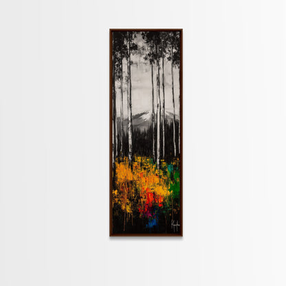 Birch Forest Painting, Mountain Wall Art, Black and White Landscape, Nature Artwork, Cabin Decor, Fall Art, Framed Canvas Print