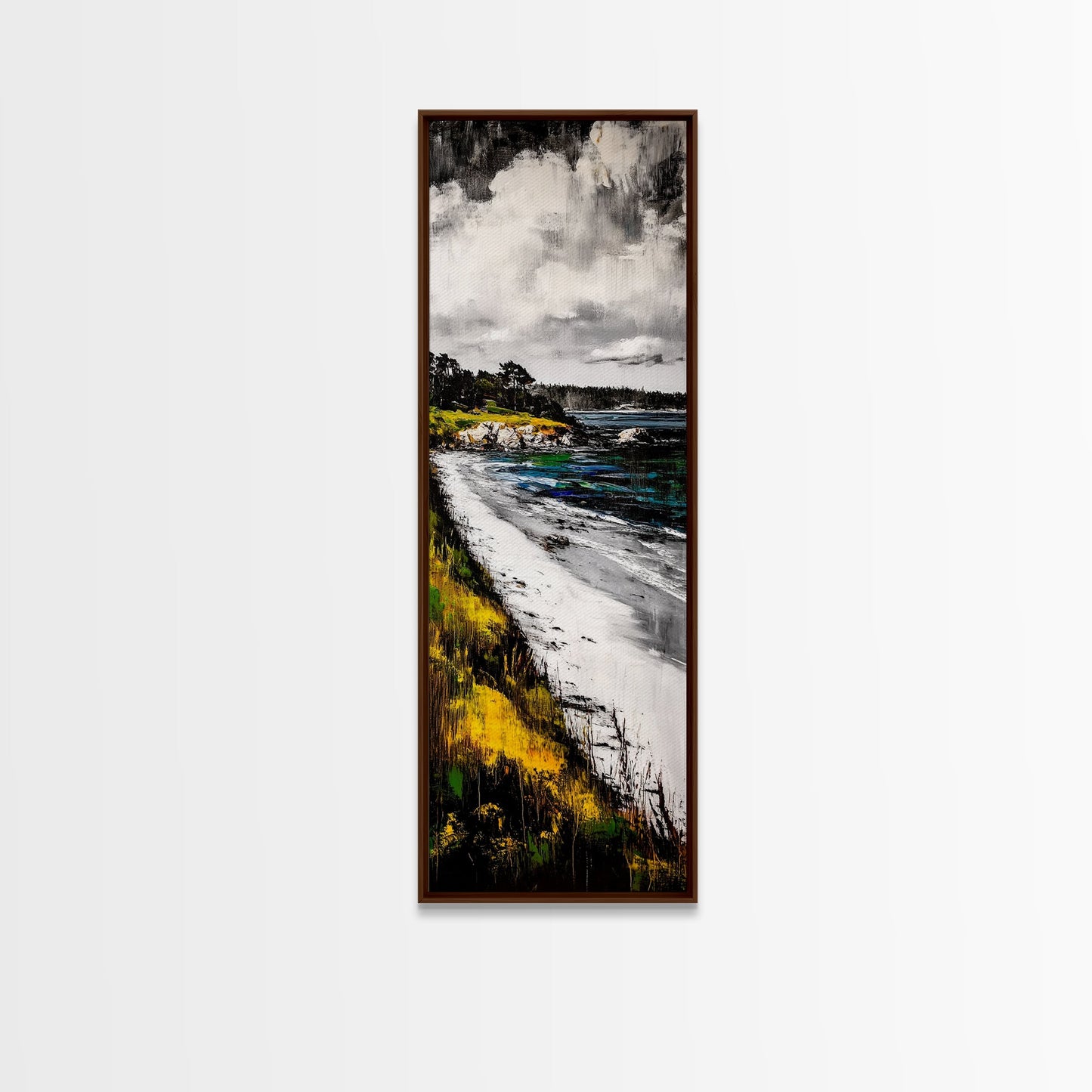 Serene Shoreline, Coastal Landscape, Framed Canvas Print, Beach Scene Painting, Ocean Wall Art, Nautical Decor, Living Room Wall Art