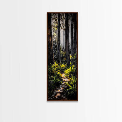 Forest Path, Sunlit Trees, Nature Painting, Framed Canvas Print, Woodland Decor, Cozy Cabin Art, Autumn Vibes, Entryway Artwork