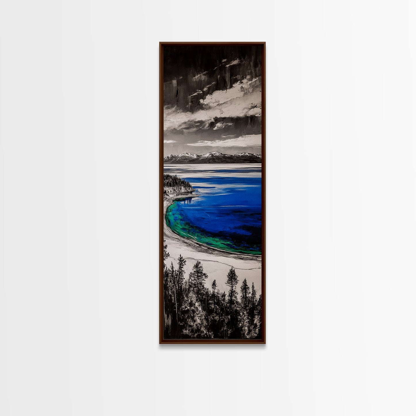 Lake View, Mountain Reflection, Black and White Art, Framed Canvas Print, Cabin Decor, Nature Inspired, Peaceful Wall Art