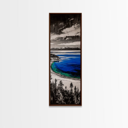 Lake View, Mountain Reflection, Black and White Art, Framed Canvas Print, Cabin Decor, Nature Inspired, Peaceful Wall Art