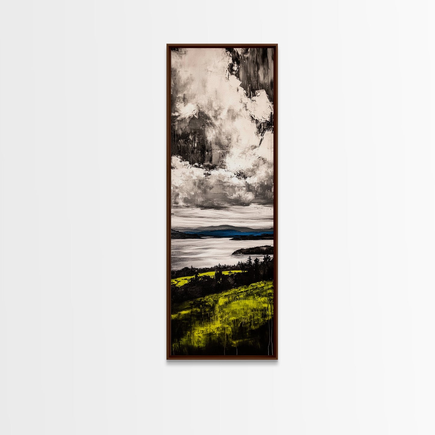 Moody Lake View, Dramatic Sky Painting, Modern Landscape Art, Framed Canvas Print, Living Room Wall Decor, Nature Inspired, Office Artwork