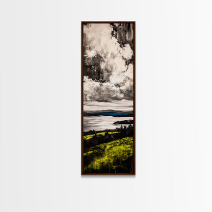 Moody Lake View, Dramatic Sky Painting, Modern Landscape Art, Framed Canvas Print, Living Room Wall Decor, Nature Inspired, Office Artwork