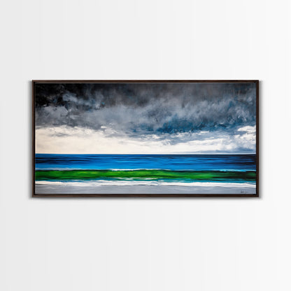 Ocean Horizon, Serene Seascape, Deep Blue, Coastal Wall Art, Minimalist Nature, Framed Canvas Print, Office Decor, Modern Beach Painting