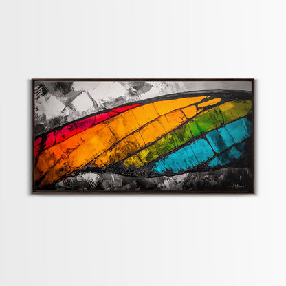 Butterfly Wing, Vibrant Abstract, Colorful Texture, Modern Wall Art, Nature Inspired, Framed Canvas Print, Office Decor, Bold Statement Art