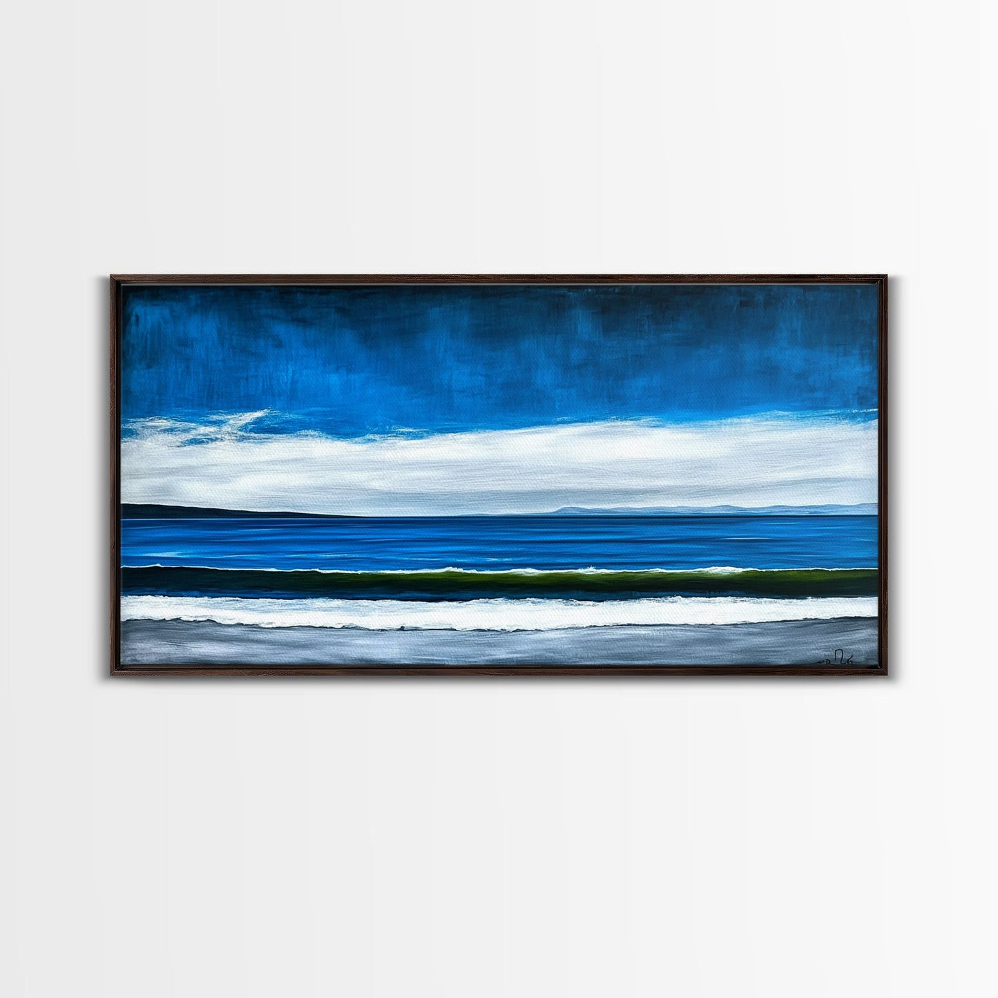 Blue Horizon, Minimalist Seascape Art, Framed Canvas Print, Ocean Wall Decor, Contemporary Coastal Painting, Modern Living Room Art
