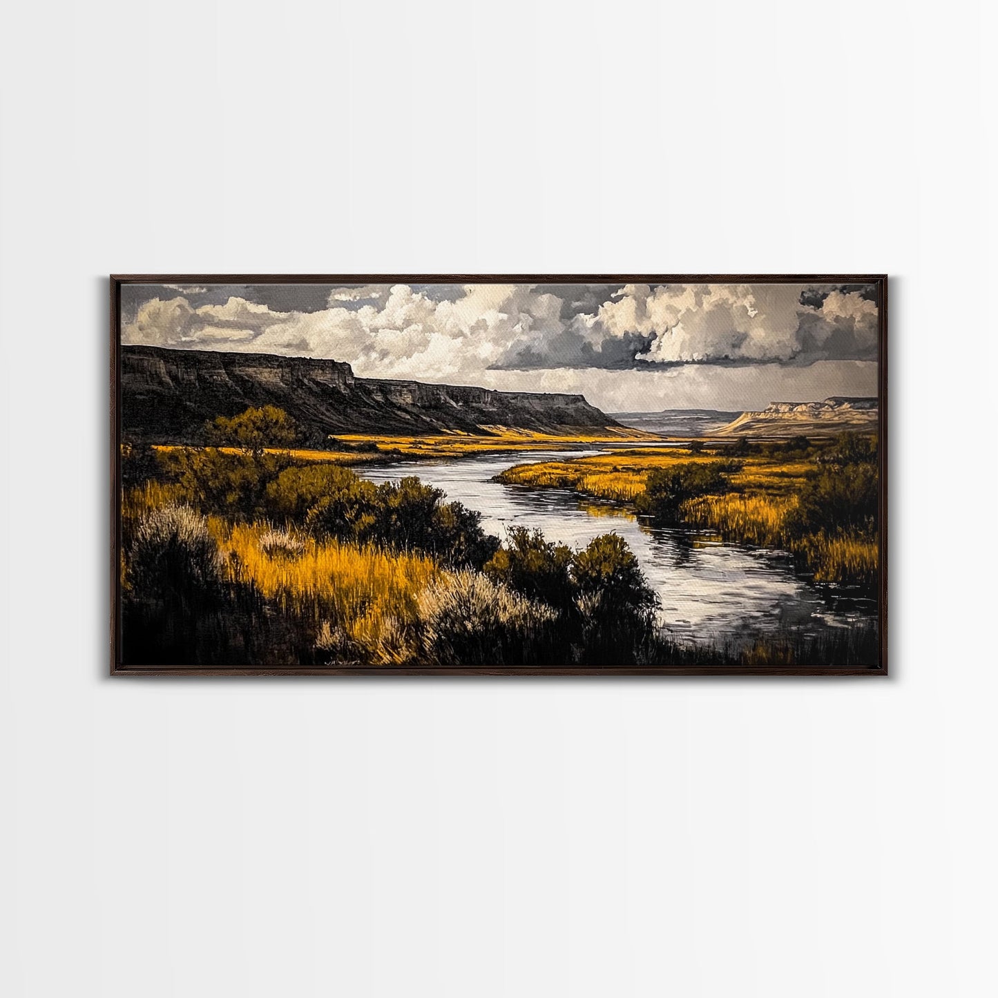 Western River, Rustic Landscape, Southwest Art, Moody Nature Painting, Lodge Wall Decor, Mountain Home Art, Canvas Print, Coastal Print
