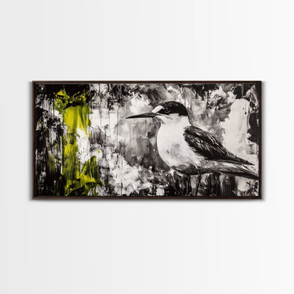 Black and White Bird, Modern Abstract, Minimalist Art, Canvas Print, Nature Wall Art, Office Wall Art, Boho Aesthetic Decor