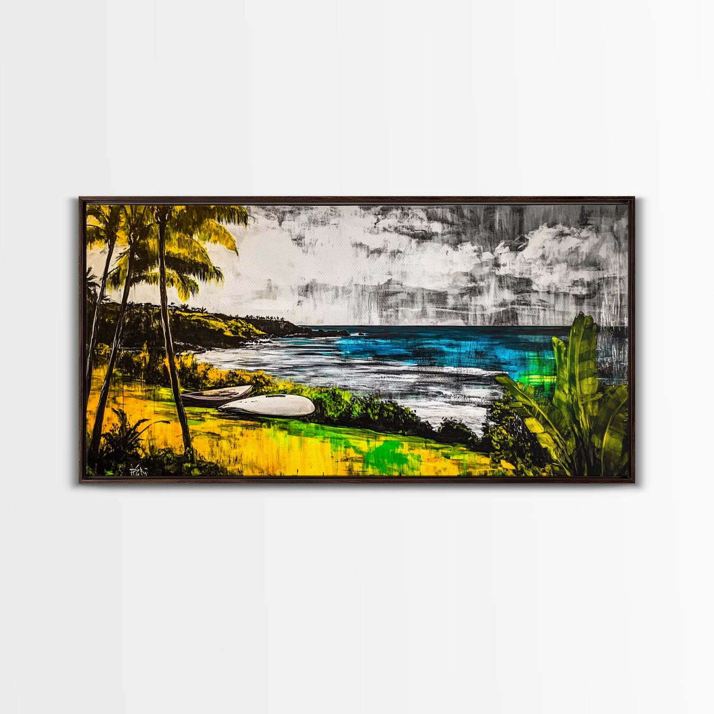 Tropical Paradise, Ocean Landscape, Coastal Wall Art, Framed Canvas Print, Beach House Decor, Living Room Art, Modern Nautical Art