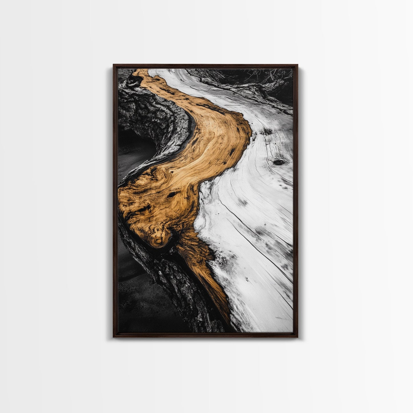 Driftwood, Rustic Nature Art, Framed Canvas Print, Black and White Photography, Earthy Tones, Beach House Decor, Minimalist Home Art