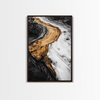 Driftwood, Rustic Nature Art, Framed Canvas Print, Black and White Photography, Earthy Tones, Beach House Decor, Minimalist Home Art