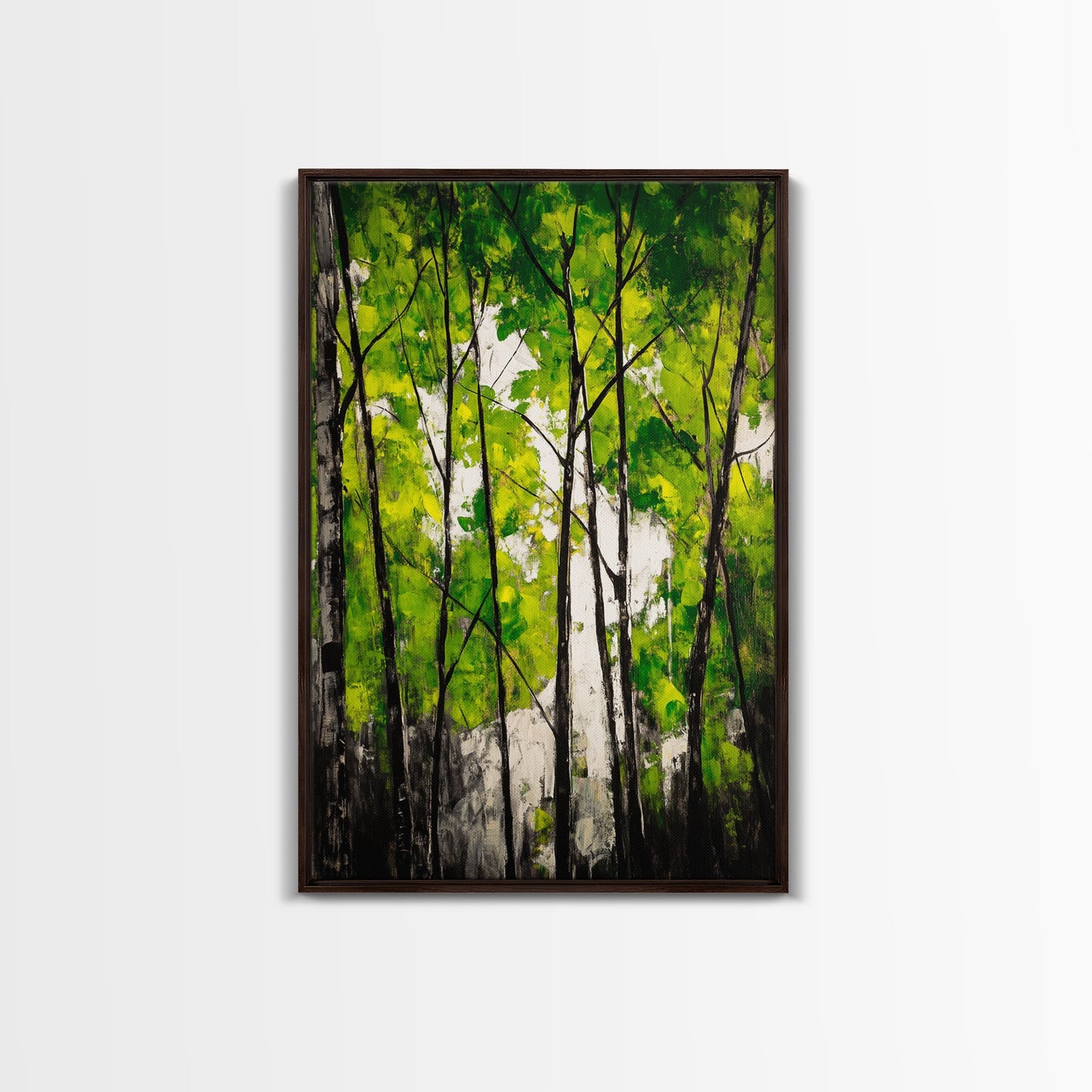 Birch Trees, Green Forest Art, Nature Landscape, Abstract Painting, Contemporary Wall Decor, Earthy Home Art, Framed Canvas Print