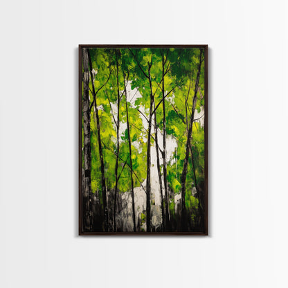 Birch Trees, Green Forest Art, Nature Landscape, Abstract Painting, Contemporary Wall Decor, Earthy Home Art, Framed Canvas Print