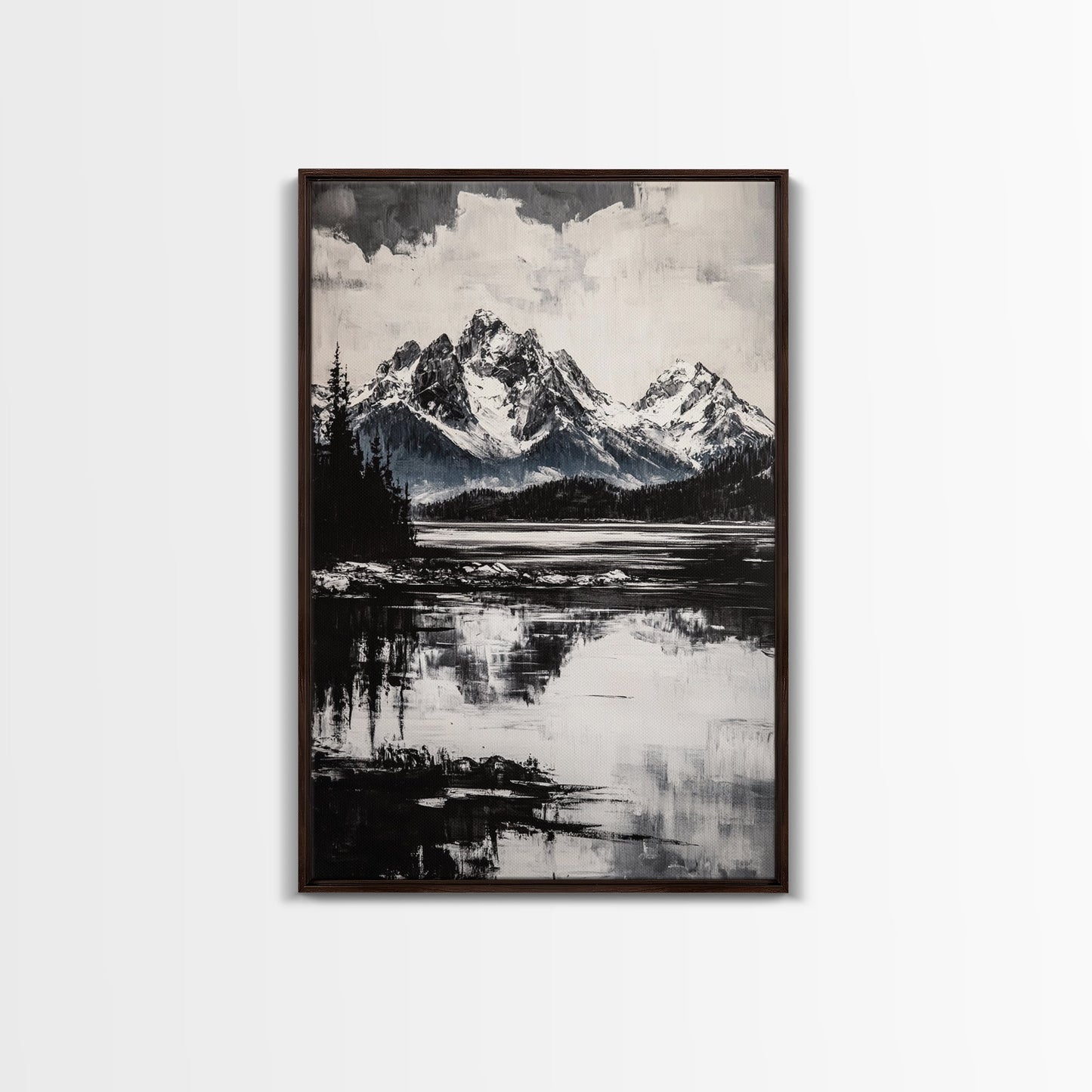 Serene Lake, Black and White Art, Nature Wall Decor, Minimalist Art, Wilderness Painting, Tranquil Wall Art, Modern Home Decor, Canvas Print