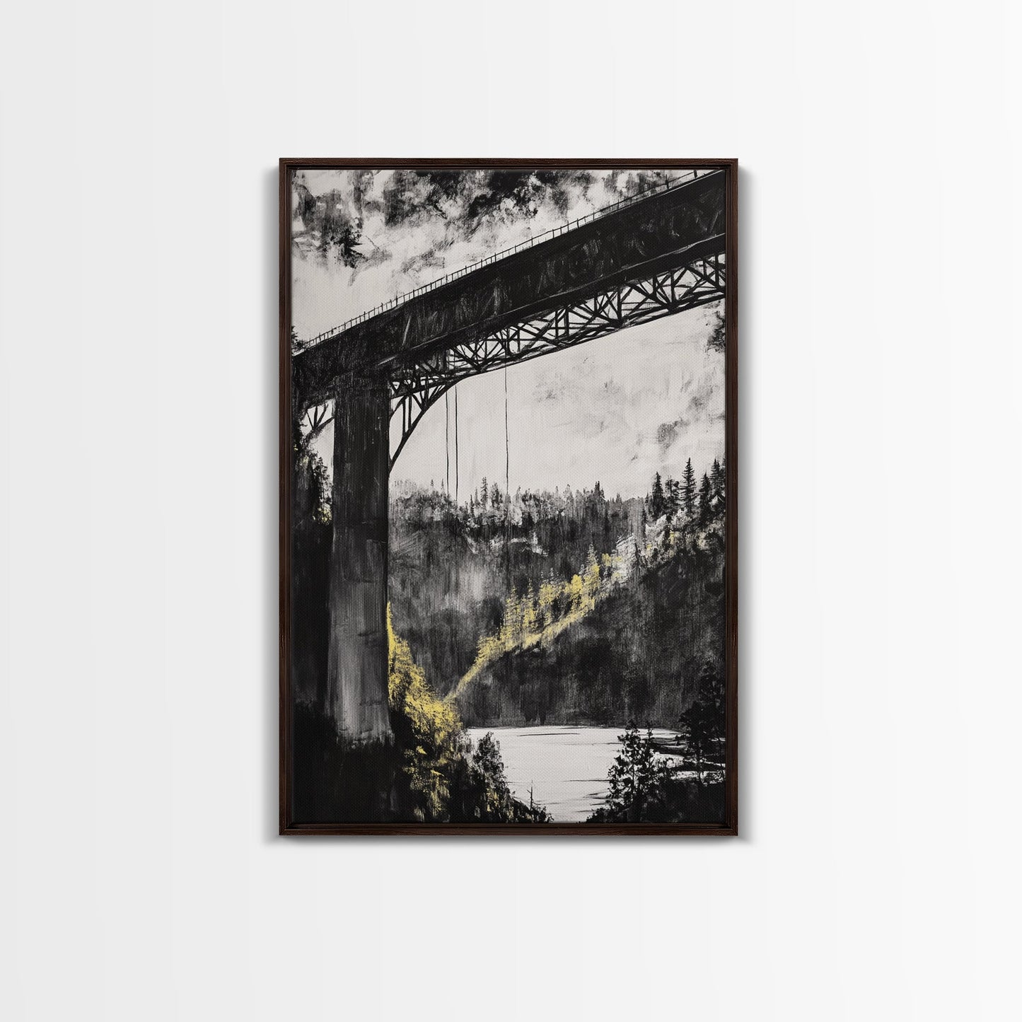 Steel Bridge, Industrial Wall Art, Black and White Landscape, Cityscape Art, Rustic Metal, Loft Style, Office Wall Art, Framed Canvas Print