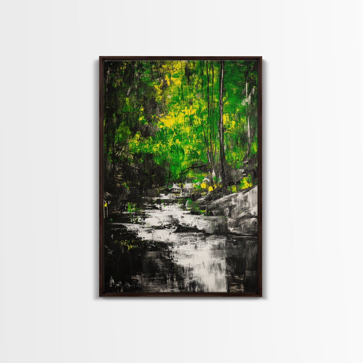 Woodland Stream, Nature Inspired, Green Forest, Serene Wall Art, Minimalist Landscape, Tranquil Home Decor, Large Wall Art, Canvas Print