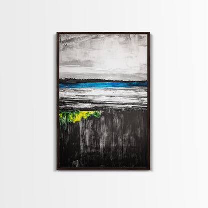 Tranquil Lake View, Blue Water Abstract Landscape, Moody Black White Sky, Serene Nature Wall Decor, Relaxing Home Gift, Canvas Print