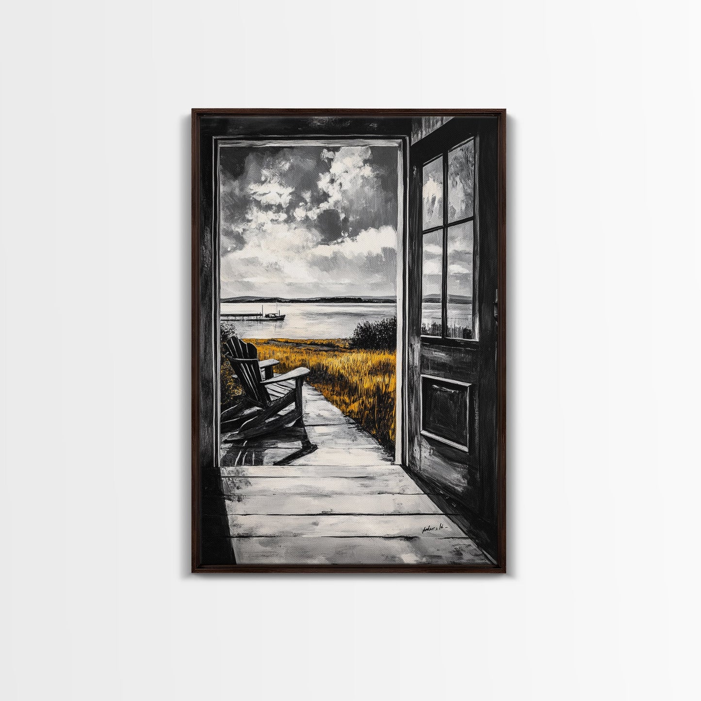 Porch View, Relaxing Landscape, Rustic Home Art, Lake House Decor, Cabin Wall Art, Nature Lover Gift, Canvas Print, Cozy Atmosphere