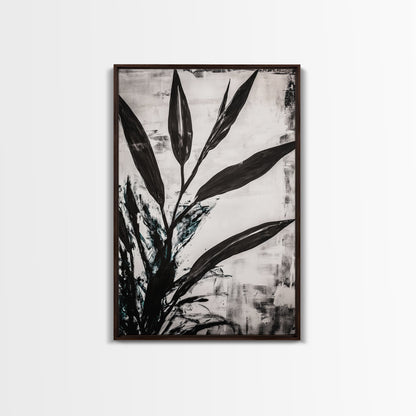 Minimalist Leaves, Monochrome Plant Art, Botanical Wall Decor, Neutral Home Art, Black and White Nature, Framed Canvas Print, Gift Idea