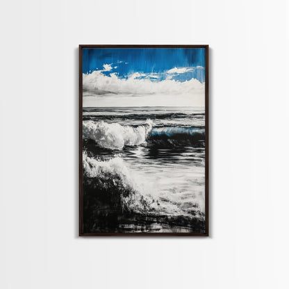 Ocean Horizon, Abstract Painting, Blue Waves, Canvas Print, Modern Seascape, Minimalist Beach Decor, Contemporary Wall Art