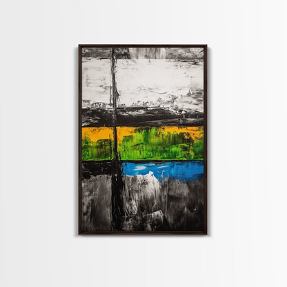 Geometric Landscape, Textured Canvas Print, Bold Wall Art, Modern Home Decor, Minimalist Artwork, Yellow Green Blue Painting