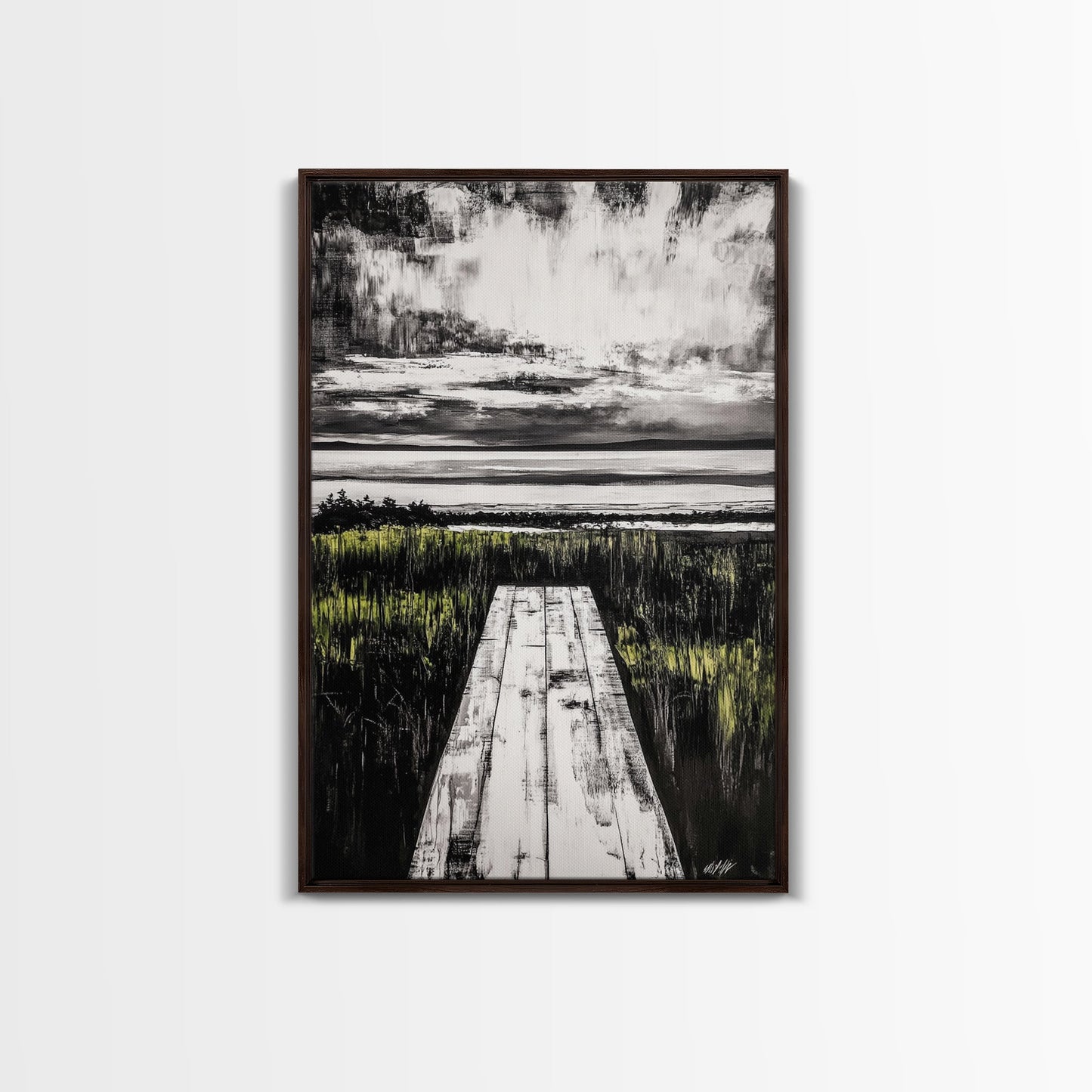 Pathway Beach Scene, Serene Coastal Art, Black and White Landscape, Modern Wall Decor, Relaxing Nature Framed Canvas Print, Office Art