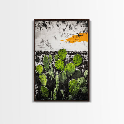 Cactus Art, Desert Scene, Framed Canvas Print, Southwest Wall Art, Boho Home Decor, Minimalist Nature Art, Living Room Statement Piece