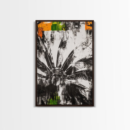 Sunflower, Black White Floral Art, Rustic Boho Decor, Farmhouse Wall Art, Nature Botanical Print, Framed Canvas Print