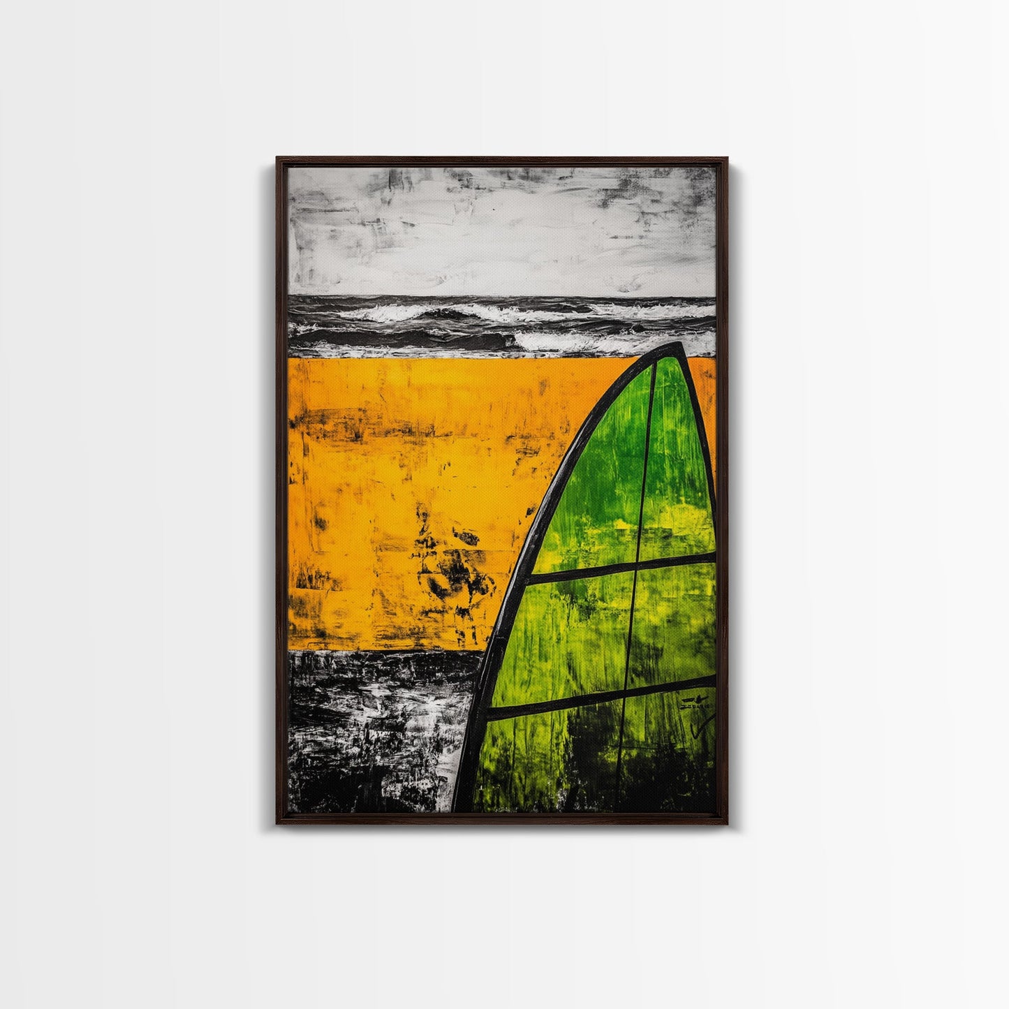 Yellow Beach, Sailboat Art, Nautical Decor, Coastal Wall Art, Framed Canvas Print, Ocean Waves, Living Room Art, Bold Abstract Style