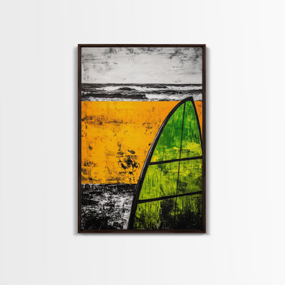 Yellow Beach, Sailboat Art, Nautical Decor, Coastal Wall Art, Framed Canvas Print, Ocean Waves, Living Room Art, Bold Abstract Style