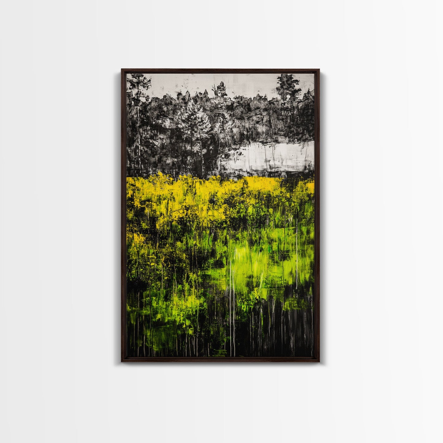 Wildflowers, Abstract Meadow, Colorful Landscape, Modern Wall Art, Framed Canvas Print, Boho Decor, Vibrant Nature, Yellow Green Art
