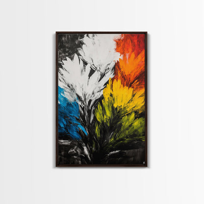 Abstract Floral Art, Expressionist Print, Flower Wall Decor, Modern Botanical Artwork, Vibrant Home Aesthetic, Framed Canvas Print
