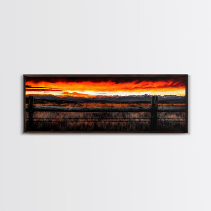 Western Sunset, Mountain Landscape Print, Rustic Cowboy Art, Dramatic Sky Painting, Country Wall Decor, Framed Canvas Print, Large Wall Art