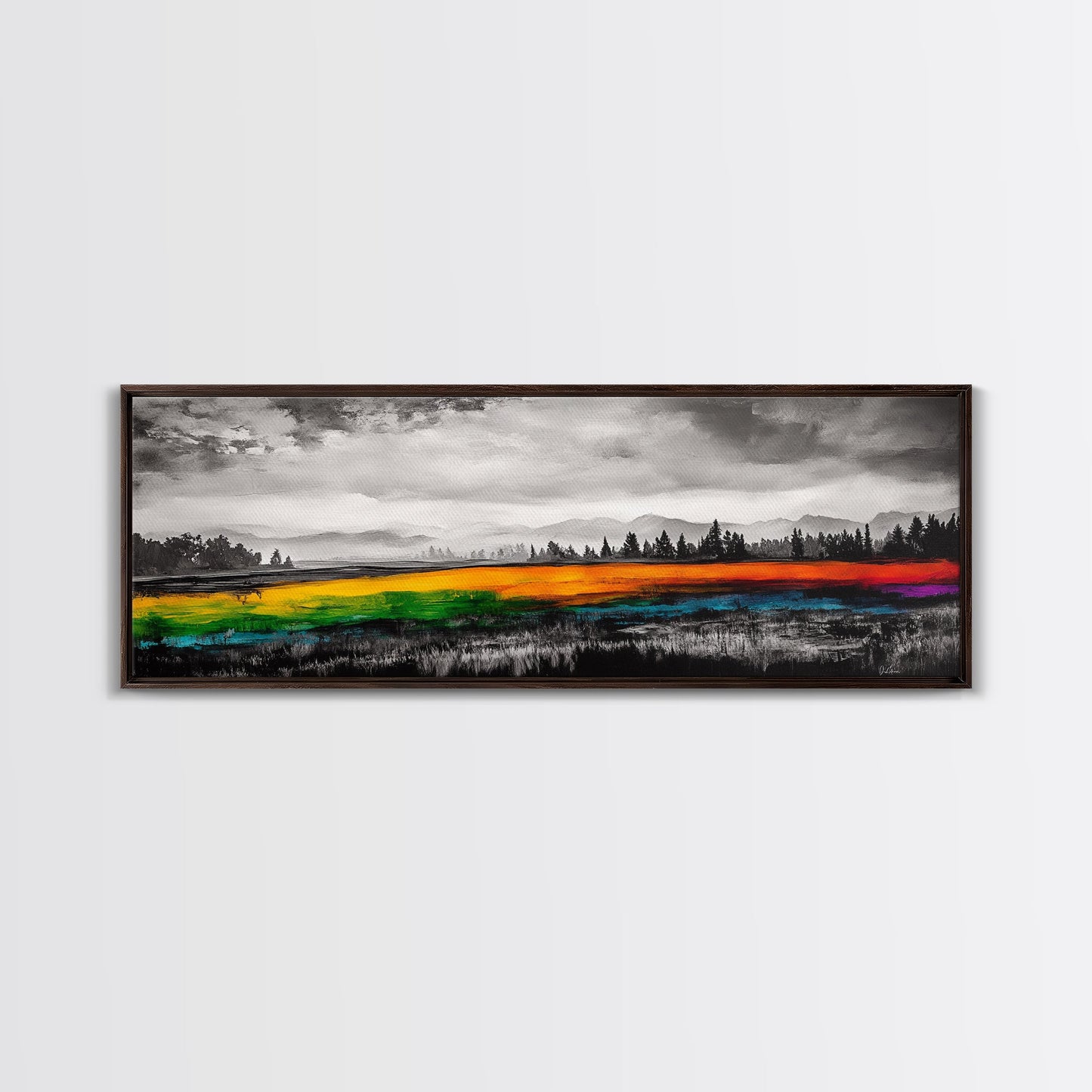 Autumn Colorful Meadow, Vibrant Landscape Art, Fall Home Decor, Modern Impressionist Style, Framed Canvas Print, Entryway Wall Art