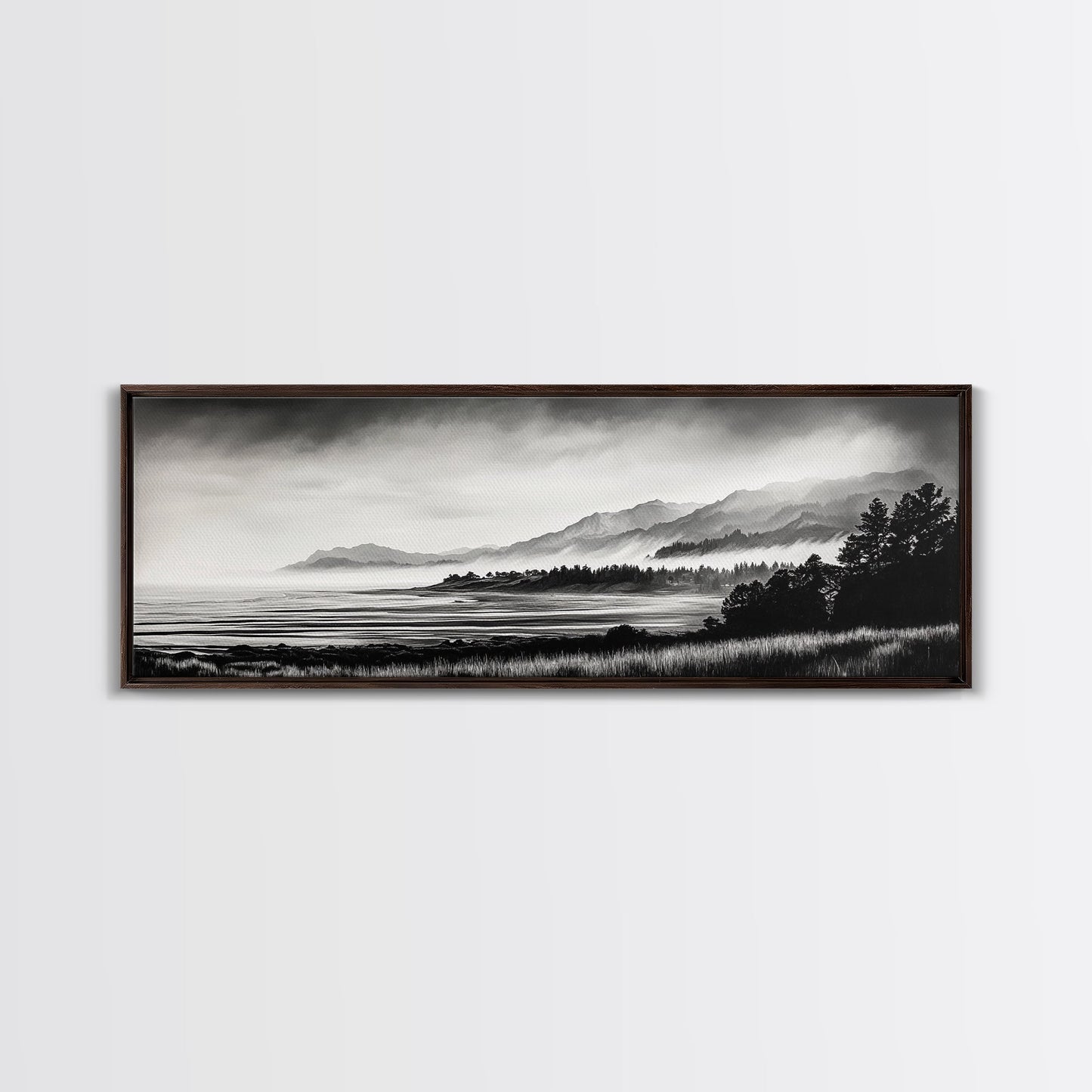 Misty Mountains, Monochrome Landscape, Nature Wall Art, Canvas Print, Scenic Home Decor, Adventure Lover Gift, Black and White Art