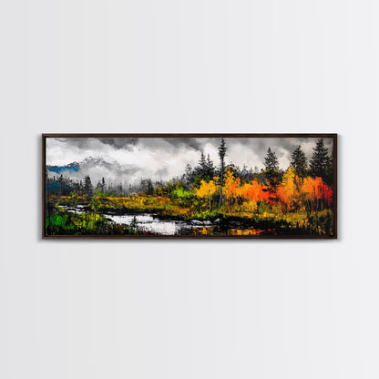 Misty Forest, River Reflection, Fall Foliage, Canvas Print, Cabin Wall Art, Nature Inspired Decor, Rustic Living Room Art