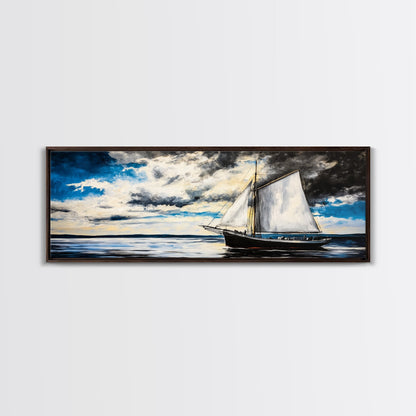 Sailing Boat, Ocean Art, Framed Canvas Print, Nautical Wall Art, Coastal Decor, Blue Sky Painting, Large Wall Art, Office Decor