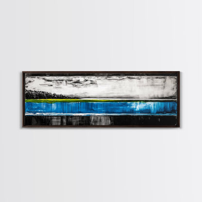 Lake Reflection, Blue Water Art, Minimalist Landscape, Nature Serenity, Monochrome Sky, Peaceful Home Decor, Canvas Print