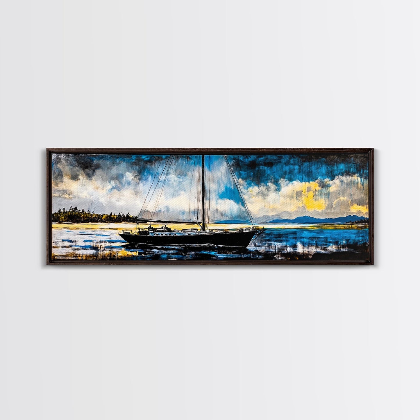 Sailboat, Nautical Wall Art, Ocean Sunset, Framed Canvas Print, Coastal Decor, Maritime Painting, Large Wall Art, Serene Water Scene