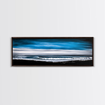 Ocean Wave, Coastal Seascape, Framed Canvas Print, Nautical Wall Art, Beach House Decor, Blue Wave Painting, Living Room Artwork, Minimalist Art