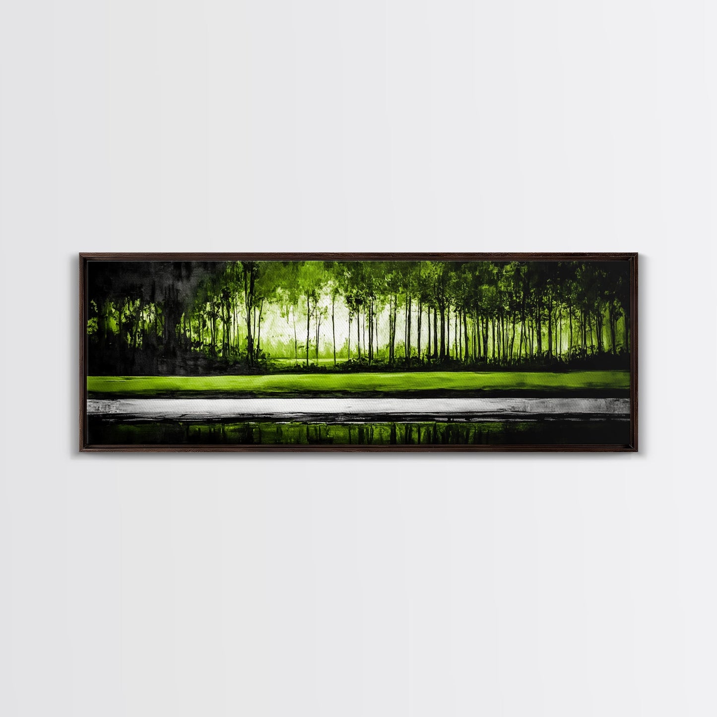 Forest Reflection, Green Trees, Nature Landscape, Framed Canvas Print, Tranquil Scenic Artwork, Zen Wall Decor, Modern Office Art