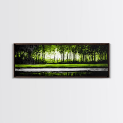 Forest Reflection, Green Trees, Nature Landscape, Framed Canvas Print, Tranquil Scenic Artwork, Zen Wall Decor, Modern Office Art