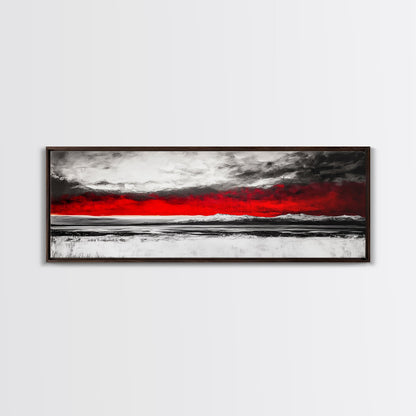 Red Sky Landscape, Dramatic Sunset Painting, Abstract Mountain Art, Modern Wall Art, Bold Color Decor, Office Wall Art, Framed Canvas Print